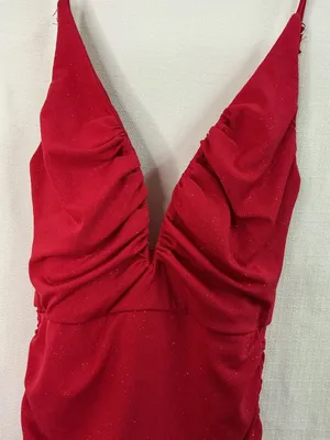 Red Glitter Ruched Bodycon Mini Dress thumbnail 4