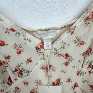 See You Monday Mini Slip Dress Womens XL Ivory Pink Floral Rose Tie Straps thumbnail 3