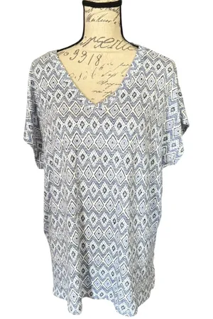 Orvis Classic Collection Blue White Ikat Jersey Stretch Shirt XL thumbnail 1