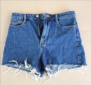 Zara High Rise Blue Raw Hem Shorts Size 6 thumbnail 1