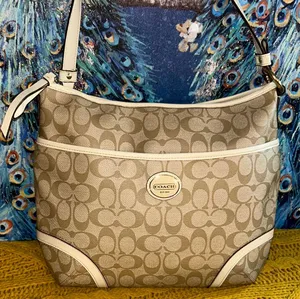 Coach Beige Signature Monogram Coated Canvas Crossbody/ Shoulder Bag thumbnail 1