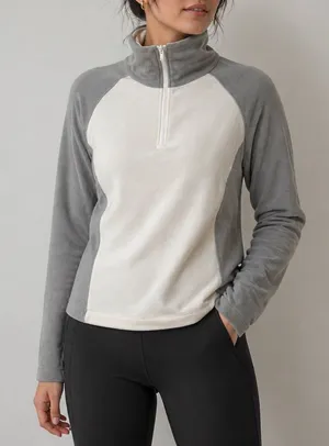 Columbia Fleece Pullover Women’s Gray Cream 1/4 Zip Lightweight Jacket Size Medium thumbnail 1