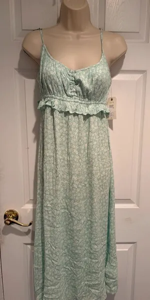 Billabong‎ Mint Green Floral Maxi Dress Boho Cottagecore Beach Sundress Medium thumbnail 1