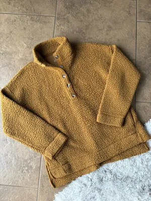 Aerie Tan Sherpa Quarter Snap Pullover Sweater thumbnail 3