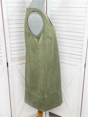 Loft Faux Suede V Neck Jumper Shift Mini Dress Olive Green 8 Tall Sleeveless thumbnail 4