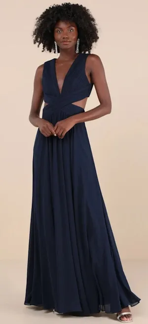 Lulus Vivid Imagination Navy Blue Cutout Maxi Dress Wedding Holiday Medium thumbnail 1