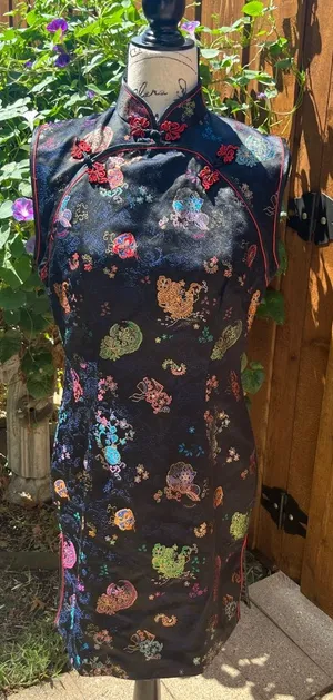 Vintage 90’s Solz Squirrel Cheongsam Qipao Dress Black Size 38 US Size S 4/5 EUC thumbnail 1