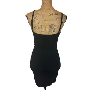 Lovers + Friends Black Ruched Bodycon Mini Dress Tulip Hem Clubwear Size Small‎ thumbnail 4