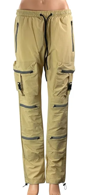 NEW Forever 21 Men's Khaki Tan Multi Zip Pocket Utility Cargo Jogger Pants Sz L thumbnail 1