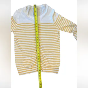 GAP‎ Yellow and White Striped Lightweight 3/4 Sleeve Cardigan Women’s Medium thumbnail 10