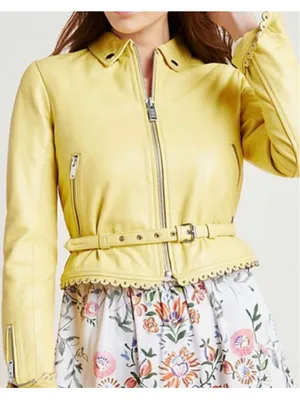 DOMA Yellow Lamb Leather Scalloped Cropped Jacket S thumbnail 1