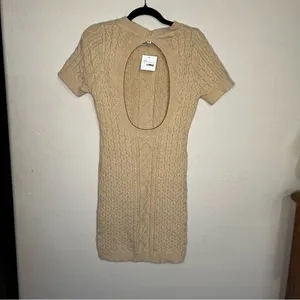 Pol NwT After Hours Cable Knit Tan Short Sleeve Open Back Sweater‎ Dress thumbnail 9