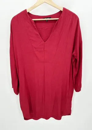 Madewell Red V-Neck Long Sleeve High Low Shift‎ Dress Womens Size Small S BW8 thumbnail 1
