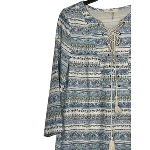 Entro Women's Shift Dress Tunic Floral Tasseled Tie‎ Long Sleeve Lace Up Small thumbnail 3