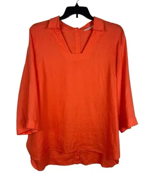 Soft Surroundings 1X Coral Orange 100% Linen Tunic Top Relaxed Back Buttons thumbnail 1