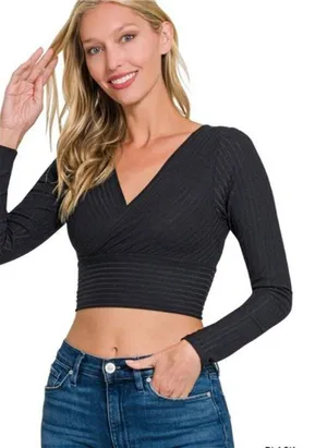Zenana Ribbed Surplus Waist Band Long Sleeve‎ Top thumbnail 1