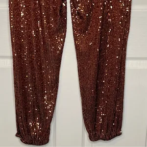 Free People Morelia Bronze Sequin Jogger Pants Sz M Shiny Sparkly Party Festival thumbnail 12