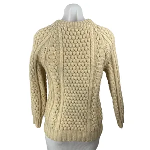 Arans Women's Cream Cable Knit Crew Neck Raglan Sleeve Fisherman Sweater Top S thumbnail 4