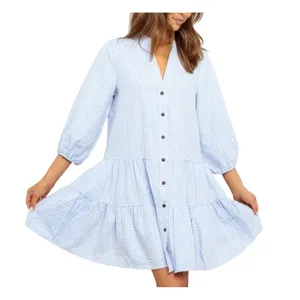 Petal & Pup Daria Dress Tiered Mini Gingham‎ Button White Blue Size Small thumbnail 1