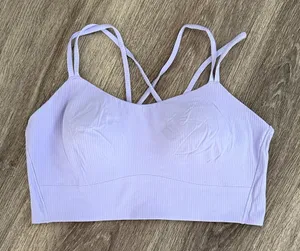 lululemon Lavender Strappy Ribbed Like a cloud Sport Long line Bra 12 thumbnail 1