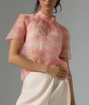 Anthropologie Daniel Rainn Mock Neck Organza Blouse, Size L thumbnail 1