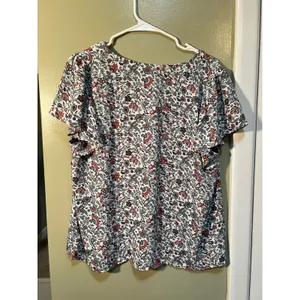 Loft Womens Size Large Blouse Short Flutter Sleeve Button Front Floral Butterfly thumbnail 7
