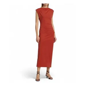 NWT Vince Women's Orange 100% Pima Cotton Ruched Sleeveless Maxi Dress Large thumbnail 2