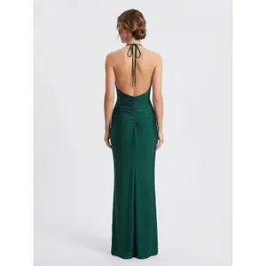 Lulus Emerald Green Halter Open Back Side Slit Maxi Dress XS thumbnail 2