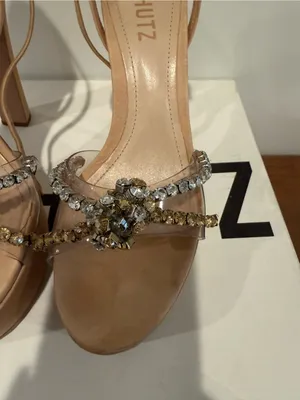 SCHUTZ Nude Crystal-Strap Open-Toe Heels thumbnail 3