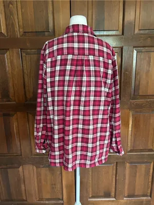 L.L.‎ Bean Womens Large Fleece Lined Flannel Shirt Jacket Plaid Red White 285013 thumbnail 4