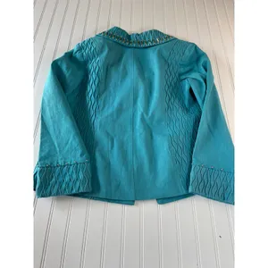 Odeliah Denim Teal Blue Smocked Studded Skirt & Jacket Set Size 16 Vintage Style thumbnail 12