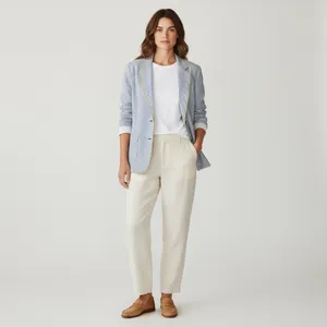 Chico's Seersucker Striped gray white yellow Yachtie Blazer coastal classic thumbnail 6