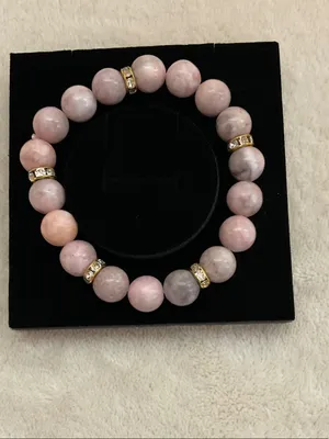 Delicate Pink Beaded Bracelet with Gold Crystal Spacers thumbnail 3