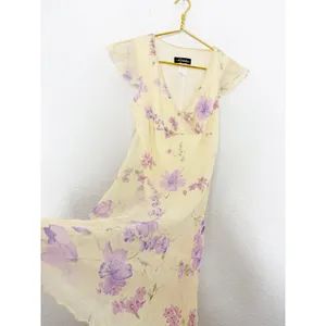 Vintage 90s City Triangles Butter Yellow Floral Midi Dress Fairy Coquette Y2K thumbnail 9