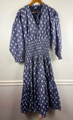 Madison Matthew’s Block Print Smocked Waist midi dress long sleeves size medium thumbnail 1