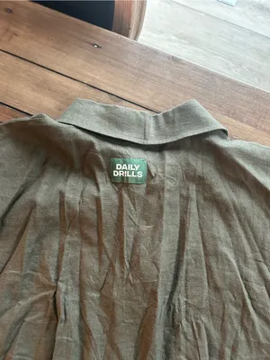 Daily Drills Linen Green Button Down Romper M/L thumbnail 9