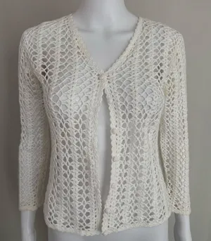 Vintage Casual Corner Cottage Core Crotchet Cotton Knit Cardigan Sweater thumbnail 1