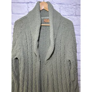 POL Open Cardigan L Duster Sweater Fisherman Chunky Knit Comfy green thumbnail 10