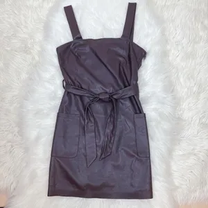 n:Philanthropy Faux Leather Miles Casual Overall Mini Dress Chocolate Cat Brown thumbnail 5