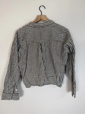 Madewell Gingham Flannel Tie Front Shirt Brown Gingham Check size Large $80 thumbnail 10