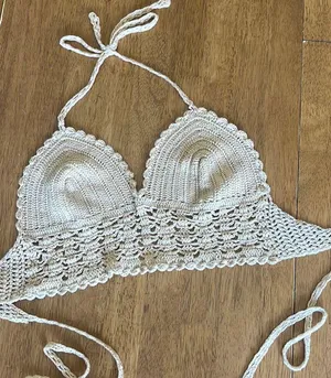 Tan Crocheted Boho Crop Top thumbnail 1