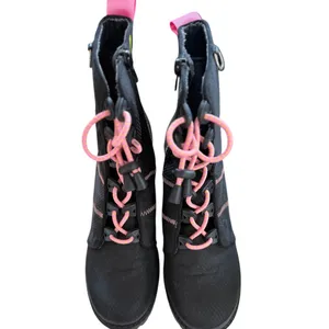 Steve Madden BetaMax Black Nylon Pink & Green Lace Up Platform Combat Boot thumbnail 2