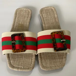 Stylish Red and Green Striped Sandals thumbnail 1