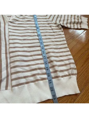 Aaeda Polo Collar Stripe Sweater Gold Metallic short sleeves Sz XL thumbnail 11