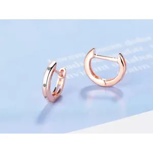 NEW Unisex 14k Rose Gold S925 Huggie Hoop U Shape‎ Simulated Diamond Earrings thumbnail 7