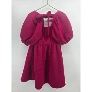 Free People Dress Womens S Ari Mini Magenta Pink Textured Puff Sleeve EUC thumbnail 2