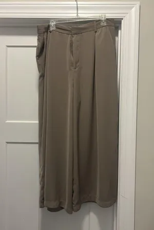 Wide Leg Tan Polyester Blend Dress Pants High Rise Pockets Size 2X XXL Pleats thumbnail 1