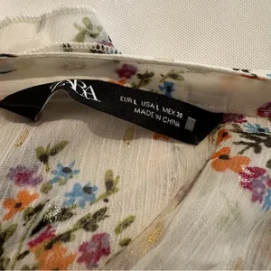 Zara Floral Chiffon Blouse Sz L Sheer Long Sleeves Top Ruffle thumbnail 10