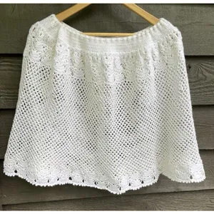Vintage Handmade Crochet Lace Skirt Cover Up White Boho Festival Drawstring M thumbnail 3