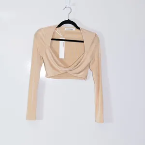 NEW Peppermayo Morning Mist Superlove Twist Front Long Sleeve Crop Top Beige 8 thumbnail 1